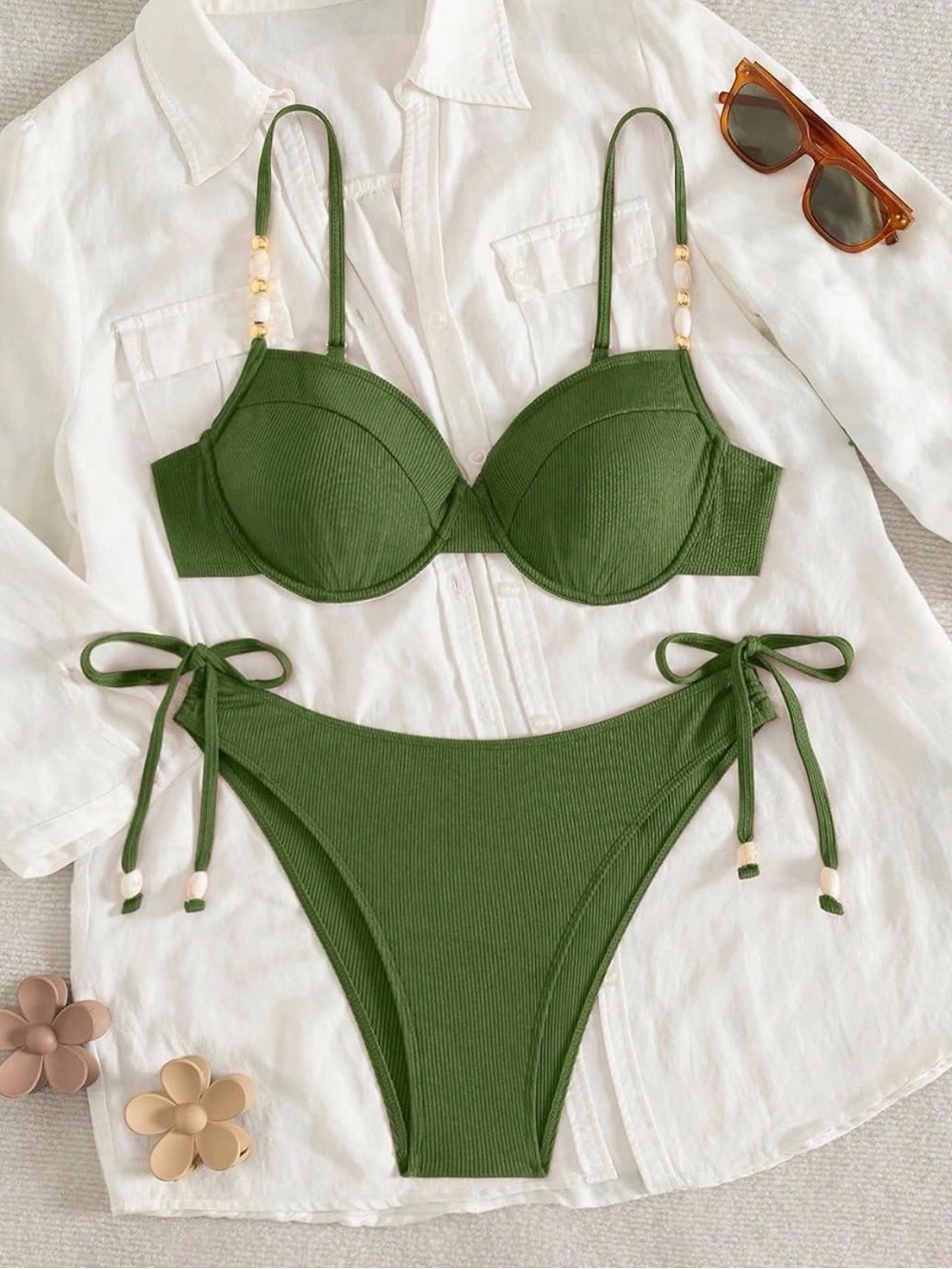 2 Pc Bathing Suit New Green Shell 2 Pc Bikini M Medium